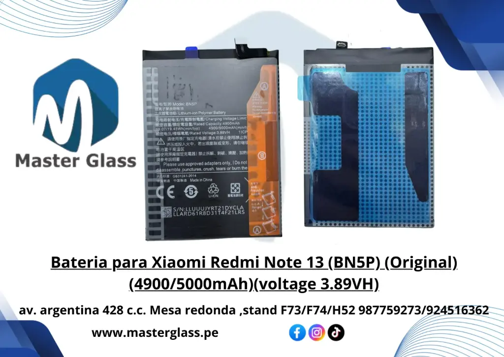 Bateria para Xiaomi Redmi Note 13 (BN5P)(4900/5000mAh)(voltage 3.89VH)