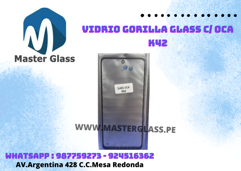 Vidrio Gorilla Glass C/ Oca LG K42