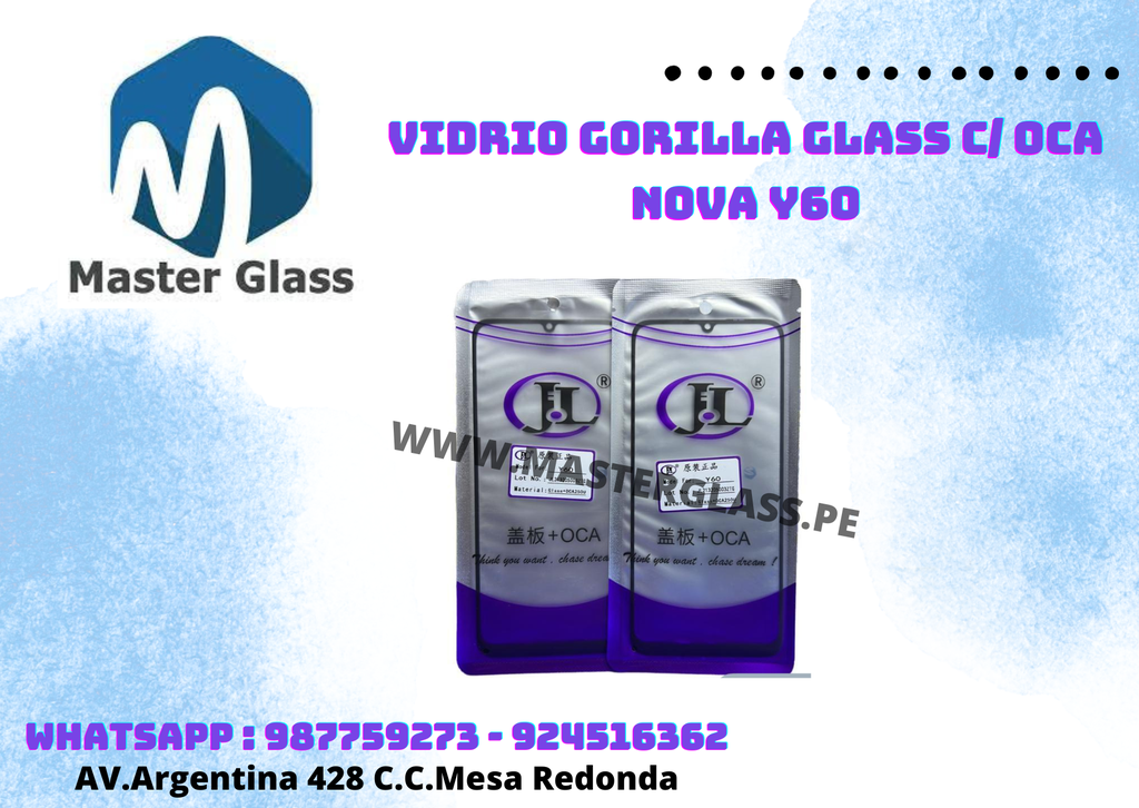 Vidrio Gorilla Glass C/ Oca Huawei Nova Y60