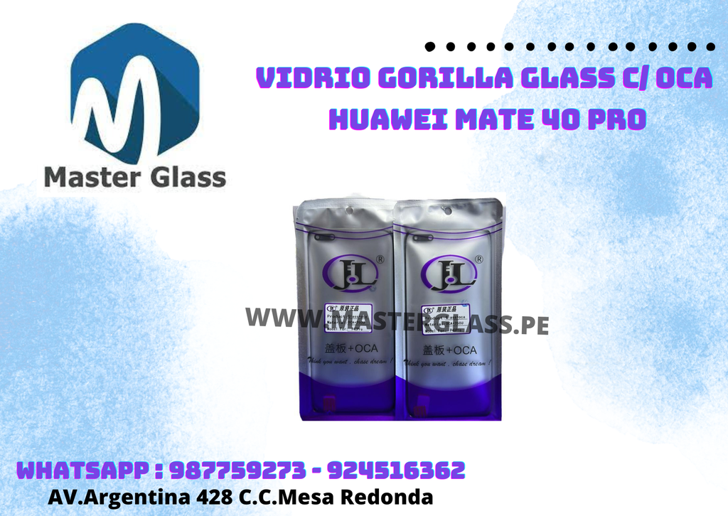 Vidrio Gorilla Glass C/ Oca Huawei Mate 40 Pro