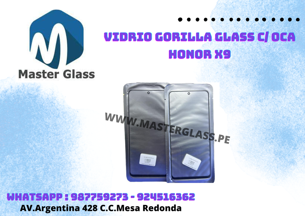 Vidrio Gorilla Glass C/ Oca Huawei Honor X9