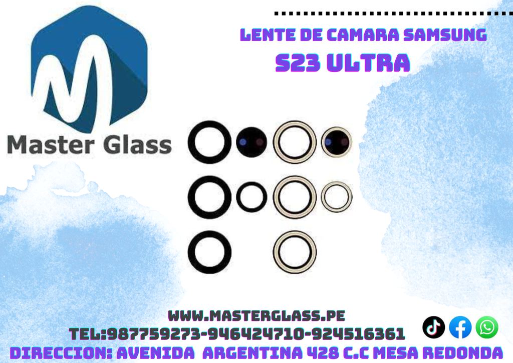 Lente de camara Samsung S23 Ultra (x3 unidades)