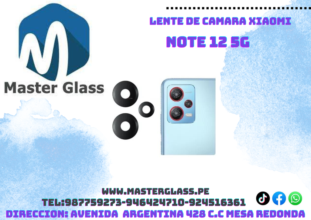 Lente de camara Xiaomi Note 12 5G (X3 unidades)