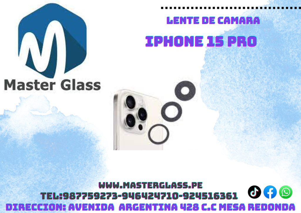 Lente de Cámara Iphone 15 Pro (X2)