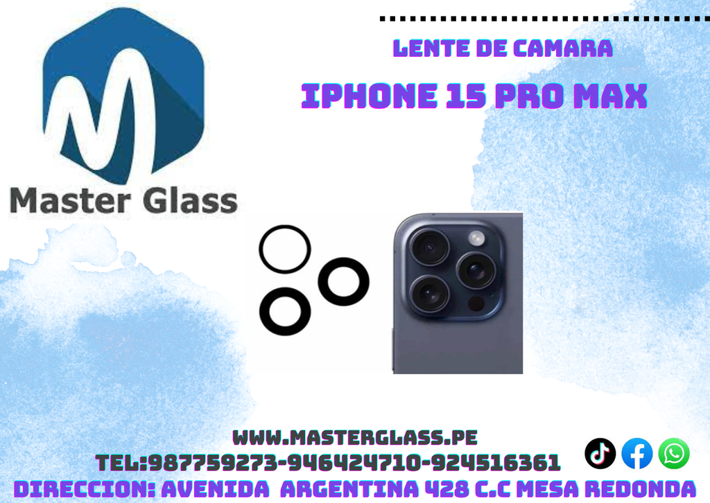 Lente de Cámara Iphone 15 Pro Max (X3)