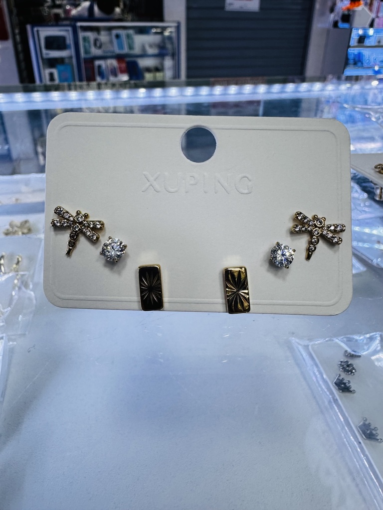 X-JUEGO DE 3 ARETES XUPING BAÑO EN ORO
