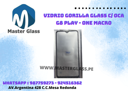 Vidrio Gorilla Glass C/Oca Motorola G8 Play / One Macro