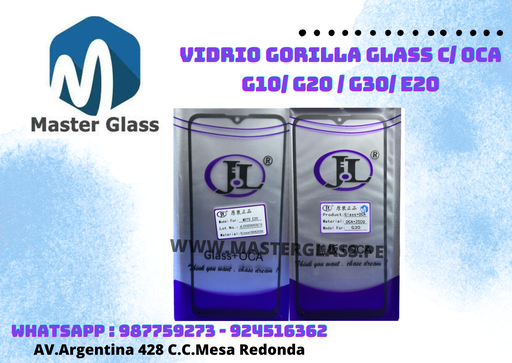 Vidrio Gorilla Glass C/Oca Motorola G10/ G20 / G30/ E20