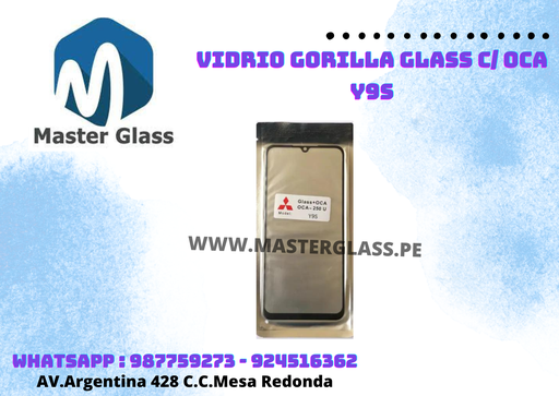 Vidrio Gorilla Glass C/ Oca Huawei Y9 PRIME/ Y9S/HONOR 9X
