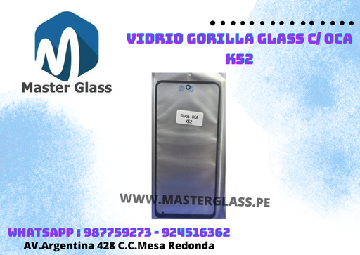 Vidrio Gorilla Glass C/ Oca LG K52