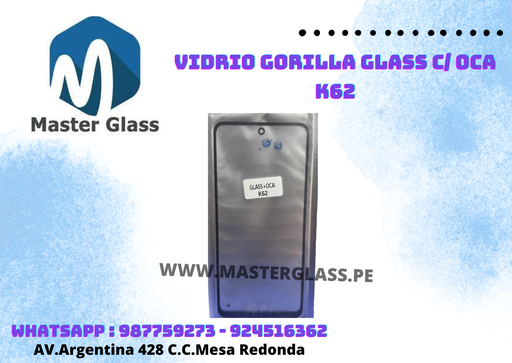 Vidrio Gorilla Glass C/ Oca LG K62