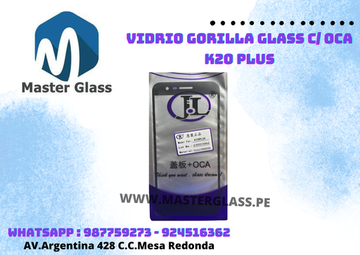 Vidrio Gorilla Glass C/ Oca LG K20 plus/ K10 2017