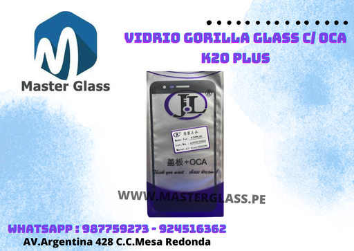 Vidrio Gorilla Glass C/ Oca LG K20 plus