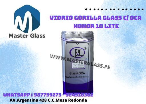 Vidrio Gorilla Glass C/ Oca Honor 10 lite/Honor 20 lite