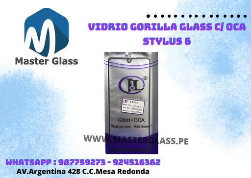 Vidrio Gorilla Glass C/ Oca LG Stylus 6