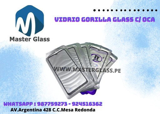 Vidrio Gorilla Glass C/ Oca Xiaomi Note 10 5G / Note 10T/ Redmi 10 / Poco M3 Pro