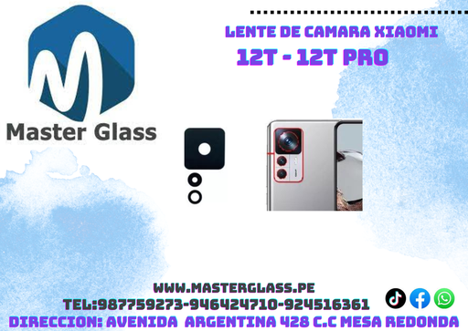 Lente de camara Xiaomi 12T / 12T Pro (X3 unidades)