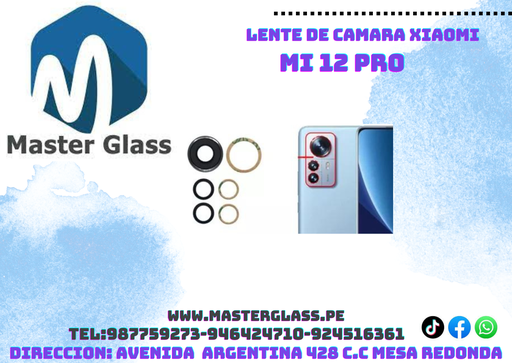 Lente de camara Xiaomi Mi 12 Pro (X3 unidades)