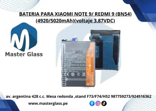  Bateria para Xiaomi Note 9/ Redmi 9 (BN54)(4920/5020mAh)(voltaje 3.87VDC)