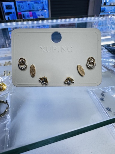 X-JUEGO DE 3 ARETES PUNTO XUPING BAÑO EN ORO