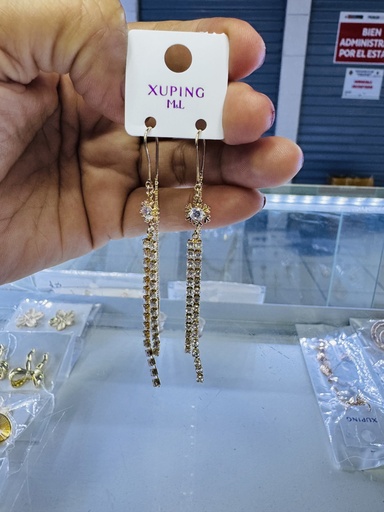 X-ARETE LARGO CON PIEDRAS EN DORADO BAÑO EN ORO ML